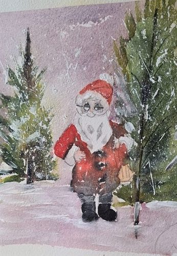 Christine M.  It's beginning to look a lot like Christmas, watercolour.
